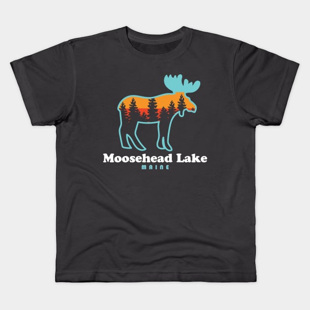 Moosehead Lake Maine Moose Retro Kids T-Shirt by PodDesignShop